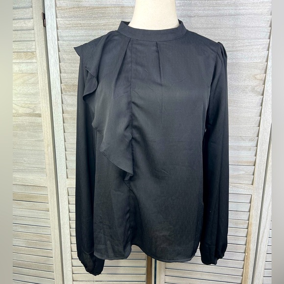 ANDREE (By Unit) Black Semi Sheer Ruffle Front Blouse-Medium - Picture 1 of 2